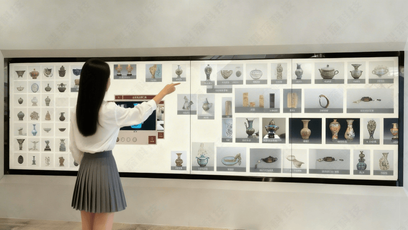 博物馆大屏互动墙 3D文物模型展示互动墙 智能互动展示设备